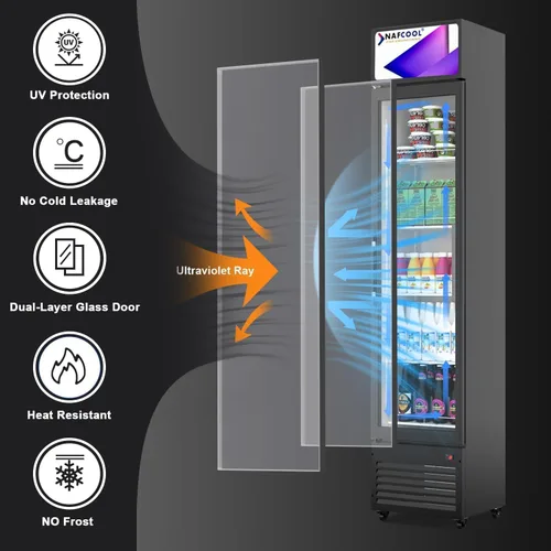 Miniatura 6 de Refrigerador comercial de bebidas, refrigerador de 7 pies cúbicos pequeños delgados de una sola puerta de vidrio con estantes ajustables de luz LED