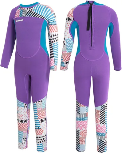 Miniatura 16 de Gogokids Traje de neopreno de manga larga de 0.098 pulgadas para niños y niñas, con protección UV 50+ y cremallera trasera, cálido traje completo