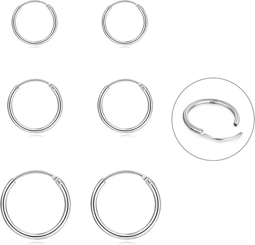 Aretes de aro de plata para cartílago, pequeño, para mujeres, hombres, niñas, 3 pares de aretes de plata esterlina 925, hipoalergénicos, Tragus,