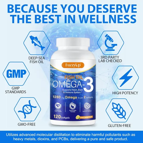 Miniatura 4 de Aceite de pescado Omega 3, suplemento Omega 3 de aceite de pescado para mujeres y hombres, 1280 mg por porción de alto EPA y DHA que apoya la salud
