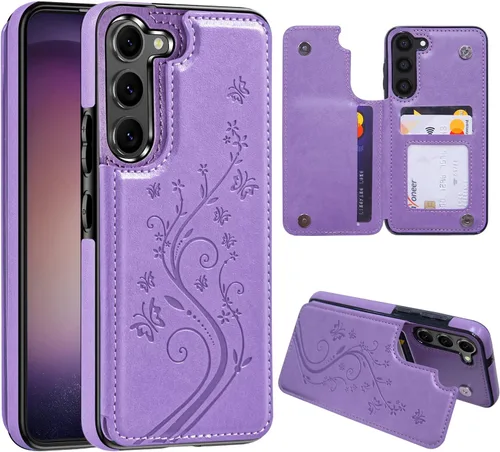 Miniatura 20 de Korecase Funda tipo cartera para Samsung Galaxy S23 con tarjetero, funda clásica de piel con función atril, doble hebilla magnética a prueba