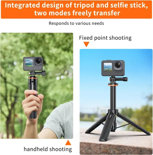 Miniatura 4 de VRIG TP-08 Mini trípode extensible para GoPro Mission 1 Pro, 20.1 pulgadas portátil selfie stick trípode para GoPro Hero 13 12 11 10 9 8 7 6 5 4 3