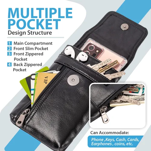 Miniatura 3 de Funda de cuero genuino para teléfono celular para cinturón, funda para cinturón para iPhone 17 Pro 16e 15 Pro 14 Pro 13 Pro 12 Pro Samsung Galaxy