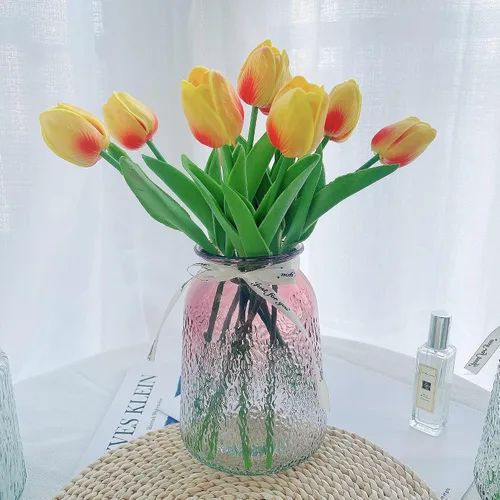 Miniatura 2 de UKELER Tulipanes artificiales a granel, 24 piezas de corona de bricolaje de tacto real, flores de tulipán artificiales para el hogar, cocina, boda