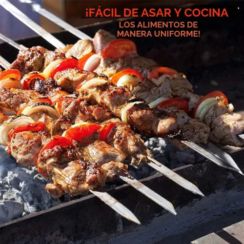 Miniatura 8 de Juego de 12 brochetas de metal plano para barbacoa de 14 pulgadas de largo, de acero inoxidable, para carne, camarones, pollo, verduras, 12