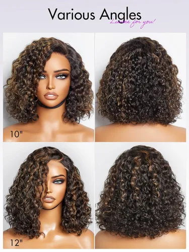 Miniatura 6 de LUVME HAIR - Pelucas de cabello humano rizado corto sin pegamento de 12 pulgadas, precortadas, predepiladas, indetectable, encaje HD, negro
