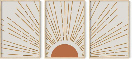 Miniatura 115 de HAUS AND HUES Arte de pared bohemia moderna de mediados de siglo - Arte boho, neutro, decoración de pared con sol (Marco negro, 12x16)
