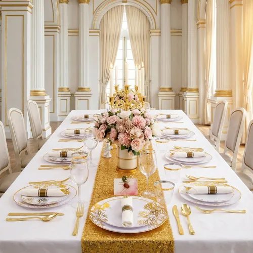 Miniatura 3 de DaYammi 210 platos de plástico dorados, vajilla desechable floral de oro blanco que incluye 30 platos llanos, 30 platos de ensalada, 30 servilletas