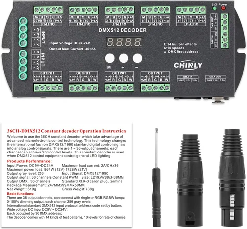 Miniatura 4 de Decodificador DMX de 36 canales, 72A RGBW llevó la luz dmx controlador digital DMX512 Dimmer DC9V-24V 8 bits 2A/CH