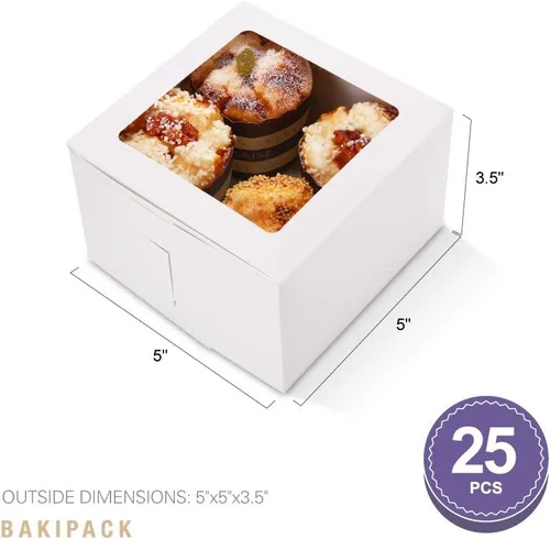 Miniatura 5 de 25 cajas blancas de panadería con ventana de 5 x 5 x 3.5 pulgadas, cajas de postre para ir con ventana, cajas de golosinas para panadería pequeña