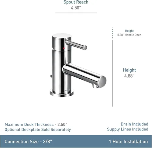 Miniatura 2 de Moen Align - Grifo de baño de perfil bajo con una sola manija, moderno, de oro cepillado, con escurridor para desagüe, 6191BG