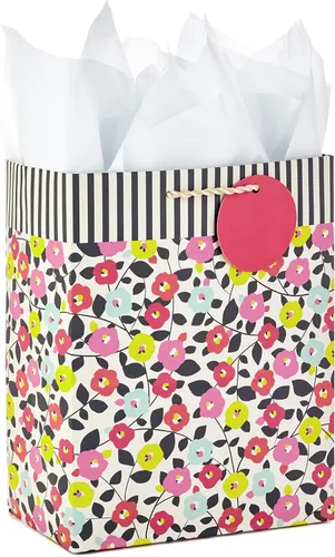Miniatura 8 de Hallmark Bolsa de regalo mediana de 9" con papel de seda (flores y mariposas; turquesa y amarillo) para cumpleaños, Día de la Madre, despedidas