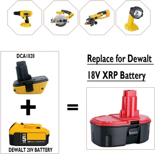 Miniatura 2 de Gonocop 2 paquetes DCA1820 de repuesto para adaptador de batería Dewalt de 18 V a 20 V, convierte la batería de litio DeWalt de 20 voltios Max XR