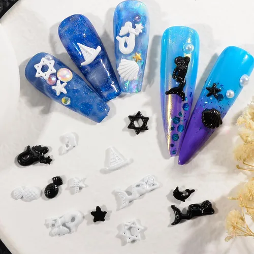 Miniatura 7 de Abalorios de uñas de playa de verano, decoración con temática oceánica, concha de sirena, estrella de mar, delfín, barco, aleación