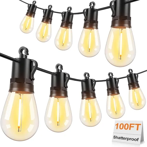 Miniatura 8 de Brightever Guirnalda de luces para exteriores de 25 pies impermeable, luces LED para patio con 8+1 bombillas Edison S14 inastillables, luces