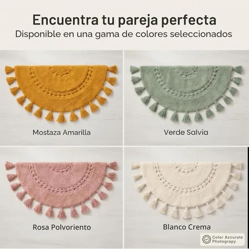 Miniatura 7 de Alfombras de baño bohemias, alfombra de algodón de medio círculo con inserto de ganchillo, borlas y parte trasera antideslizante, tapete de baño