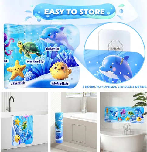 Miniatura 5 de Tapete de baño antideslizante para niños, tapete de baño antideslizante para niños de 40 x 16 pulgadas de largo para bañera con ventosas seguras
