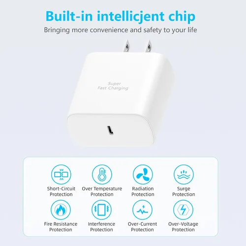 Miniatura 4 de Cargador súper rápido de 45 W para Samsung, cargador de teléfono Android, cable USB C a C de 10 pies de largo con bloque de carga PD/PPS de 45 Blanco