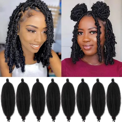 Miniatura 15 de ZRQ Cabello afro trenzado negro elástico para Butterfly Locs de 12 pulgadas, cabello trenzado de ganchillo Marley Twist preseparado, 3 paquetes