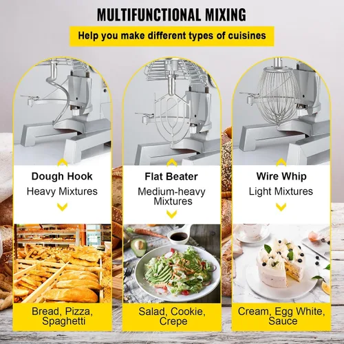 Miniatura 5 de Happybuy 10Qt Mezclador Comercial de Alimentos con Función de Temporización, Mezclador Comercial de 500W, Bol de Acero Inoxidable, Resistencia
