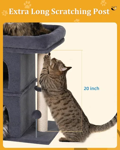 Miniatura 4 de Aechonow Árbol para gatos grandes, perca grande de 19 x 16.5 pulgadas, torre para gatos adultos para gatos de interior con poste rascador de 24