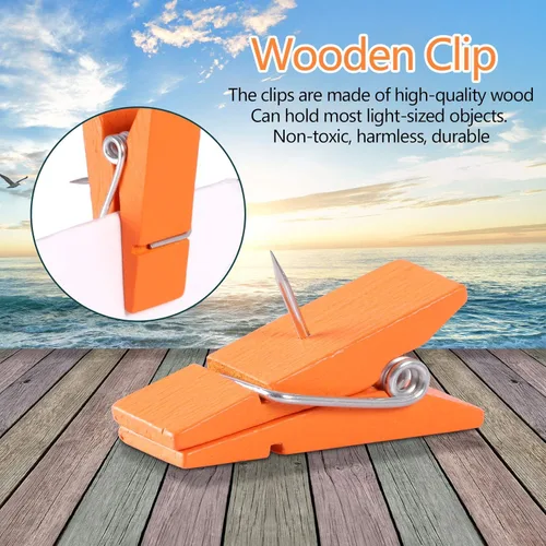 Miniatura 7 de 50 clips de empuje para pulgar, bonitos clips de madera coloridos para la ropa, para tablero de corcho, chinchetas para niños para tablón de Con
