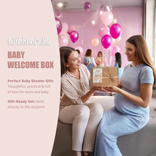 Miniatura 6 de Set de regalo para niña – 5 piezas para baby shower con manta de muselina para envolver, mordedor de madera, diademas y tarjeta de hito de Hello