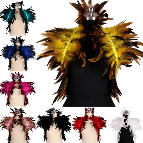 Miniatura 7 de Arnés de plumas para mujer, chal punk, victoriano, real, natural, de plumas, chal de carnaval, disfraz de baile gótico