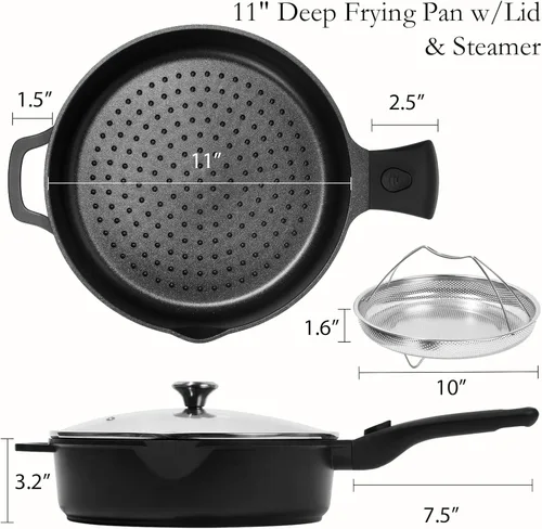 Miniatura 2 de ESLITE LIFE Sartén antiadherente Always con tapa, sartén de 11 pulgadas (4.5 Qt) para freír en profundidad y saltear, segura para horno, inducción