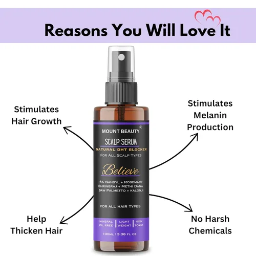 Miniatura 3 de Believe Scalp Spray Natural DHT Blocker & Combate la Caída del Cabello Con extractos de romero, palma enana americana, amla, methi y bhringraj