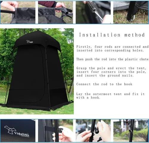 Miniatura 5 de Carpa de Ducha al Aire Libre Cambiador de Privacidad Carpas de Camping Portátiles Negro