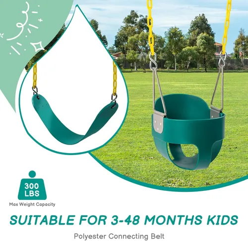 Miniatura 2 de Ktaxon Juego de asiento de columpio para niños pequeños, con respaldo alto y columpios resistentes con cadenas recubiertas, correas para árbol