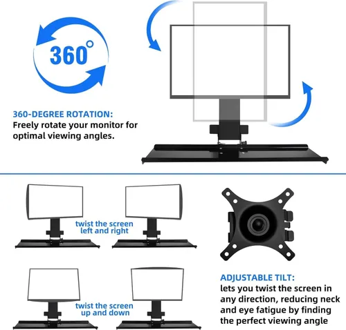 Miniatura 8 de Soporte de pared para monitor todo en uno con bandeja para teclado para Mac Mini y PC pequeñas; soporte de pared para monitor y teclado para Negro