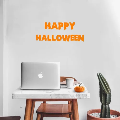Calcomanía de vinilo para pared, diseño de Feliz Halloween, 9.5 x 23 pulgadas, divertido limo con letras de felicitación de temporada, para niños,
