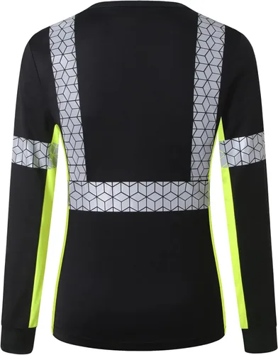 Miniatura 6 de Playera de Seguridad para Mujer, Camiseta Reflectante de Alta Visibilidad para Mujer con Patrón Reflectante Inusual, Manga Corta Transpirable Negro