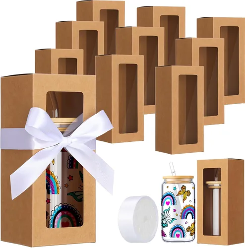Miniatura 14 de Honoson Caja de regalo de 24 vasos con cinta para sublimación, cajas de exposición de vidrio transparente para vasos de 12 onzas, 16 onzas, 20 Negro