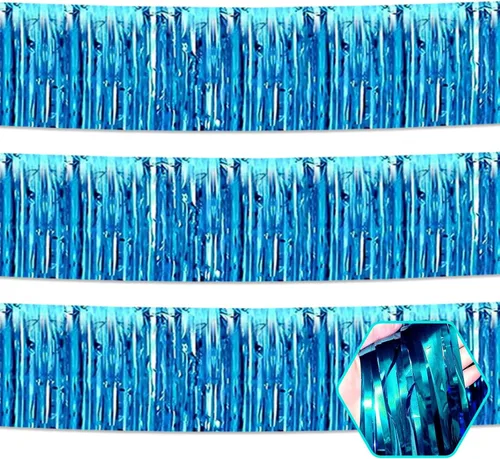 Miniatura 7 de Paquete de 3 guirnaldas largas de flecos metálicos de aluminio negro dorado para colgar en la pared, Día de la Madre, Pascua, flotadores de desfile