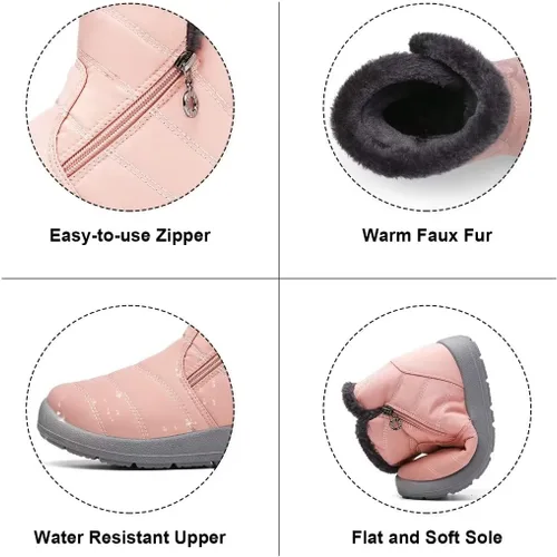Miniatura 3 de Cheval Botas de invierno con cremallera para mujer, botines cálidos con forro de piel, antideslizantes, impermeables, cómodas, botas de invierno