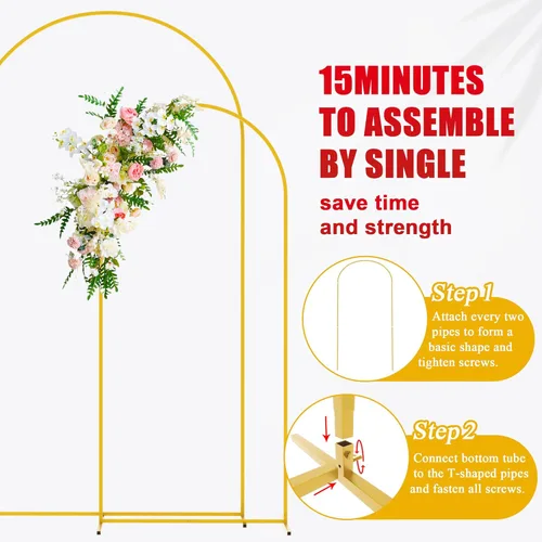 Miniatura 5 de Wokceer Soporte de Arco de Fondo para Boda 7.2 pies, Juego de Soporte de Arco de Metal Dorado de 6 pies, Set de 2 para Fiesta de Cumpleaños
