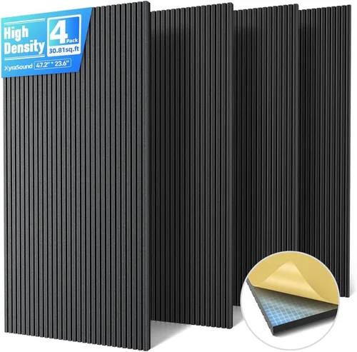 Paquete de 4 paneles acústicos grandes que absorben el sonido con autoadhesivo, 47.2 x 23.6 x 0.36 pulgadas, paneles de espuma a prueba de sonido de
