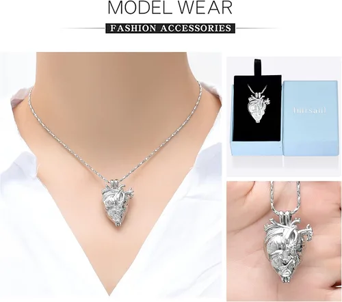 Miniatura 40 de Imrsanl Collar con colgante de joyería de cremación para cenizas – Collar anatómico de urna de corazón para cenizas – Medallones conmemorativos