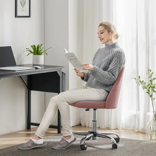 Miniatura 7 de Simple Deluxe Silla de escritorio de oficina sin brazos, moderna y bonita, silla giratoria cómoda, sillas de oficina en casa con ruedas, altura Rosa