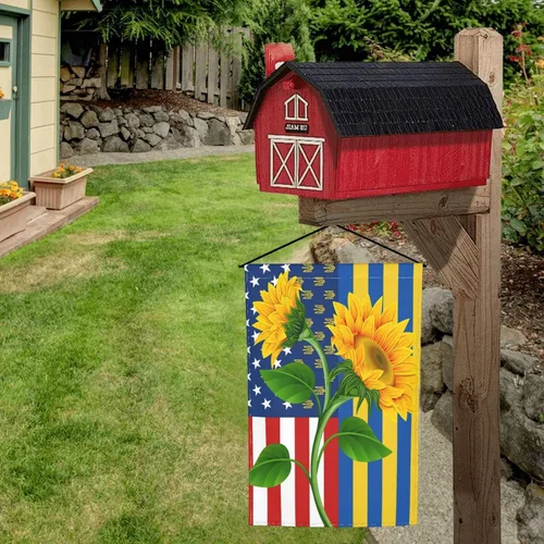 Miniatura 5 de Bandera de amor por Ucrania Bandera de girasol patriótica de jardín americano de 12x18 pulgadas a prueba de decoloración Bandera de jardín