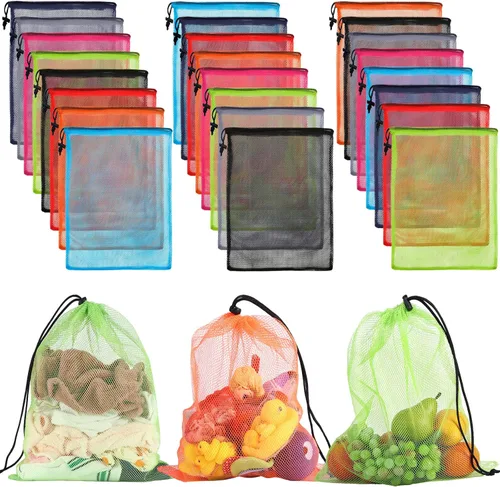 Miniatura 12 de 13 "X15.5" 12pcs malla lavandería cordón bolsa nylon cordón gimnasio bolsa con cierre de cordón