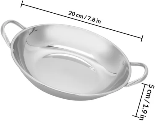 Miniatura 2 de Kichvoe Sartén de acero inoxidable Wok de fondo plano para freír hogar con asas antiadherente para servir alimentos de mariscos 7.9 in olla