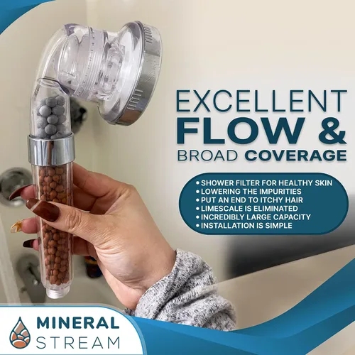 Miniatura 6 de Cabezal de ducha filtrado con mango de MineralStream, cabezal de ducha de alta presión con manguera y cuentas de filtro para agua dura con ajustes