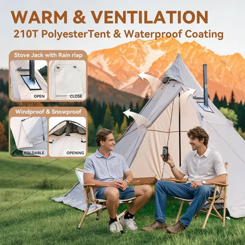 Miniatura 5 de Hot Tent with Stove Jack, 4 Season 3-4 Person Tipi Tent for Camping, 8.2ft Standing Room with Snow Skirt, Cold Weather Shelter for Family Fishing