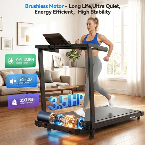 Miniatura 3 de FUNMILY Caminadora inclinada de 3.5 HP con escritorio y barra de asa, resistente capacidad de peso de 350 libras, cinta de correr portátil