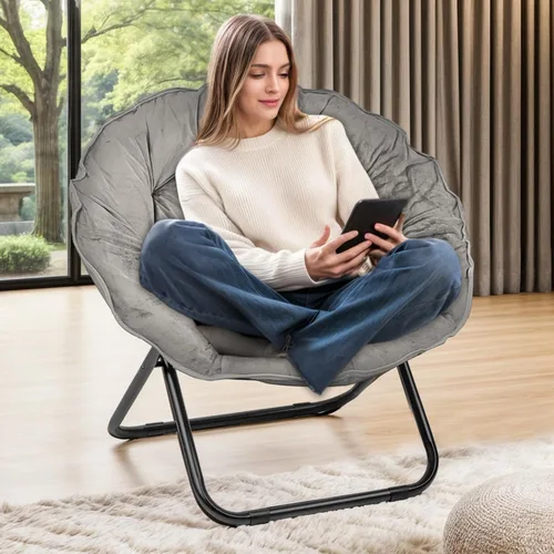 Miniatura 9 de Grezone Silla plegable de piel sintética, silla plegable portátil de luna suave para dormitorio, dormitorios, apartamentos, descanso, jardín y Negro
