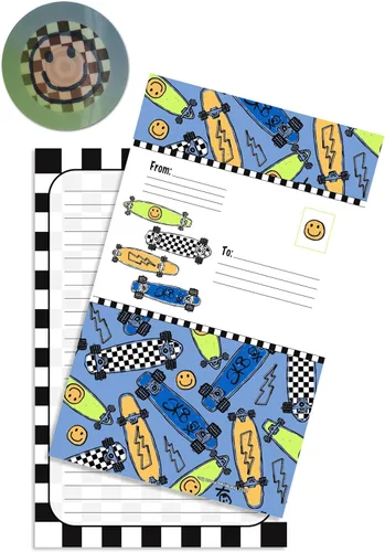 iscream Paquete de 8 tarjetas plegables listas para enviar notas - Sk8-Board
